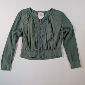 Anthropologie Hei Hei Women's Green Zip Up Cotton Blouse Size Med